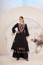 Thumbnail for The52 Women's Gorgeous Rayon Fabric Thread Work Straight Kurta Palazzo Set - Distacart