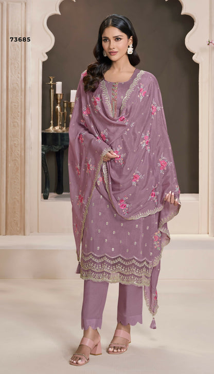 Anaita Purple Silk Embroidered Stitched Salwar Suit - Distacart