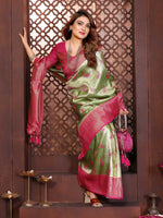 Thumbnail for Aastha Fashion Pista Tissue Silk Weaving Saree - Distacart