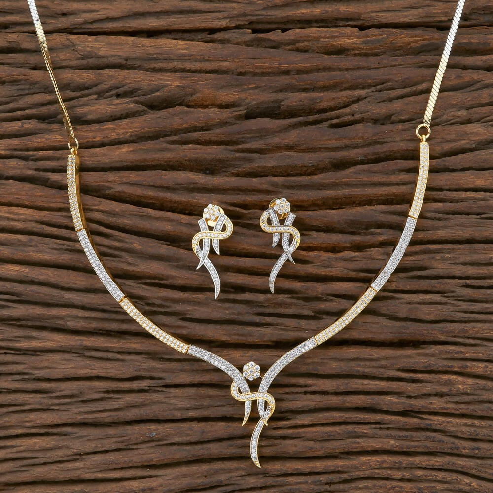 Joban Fashion Women Brass Golden White Ad Necklace Set