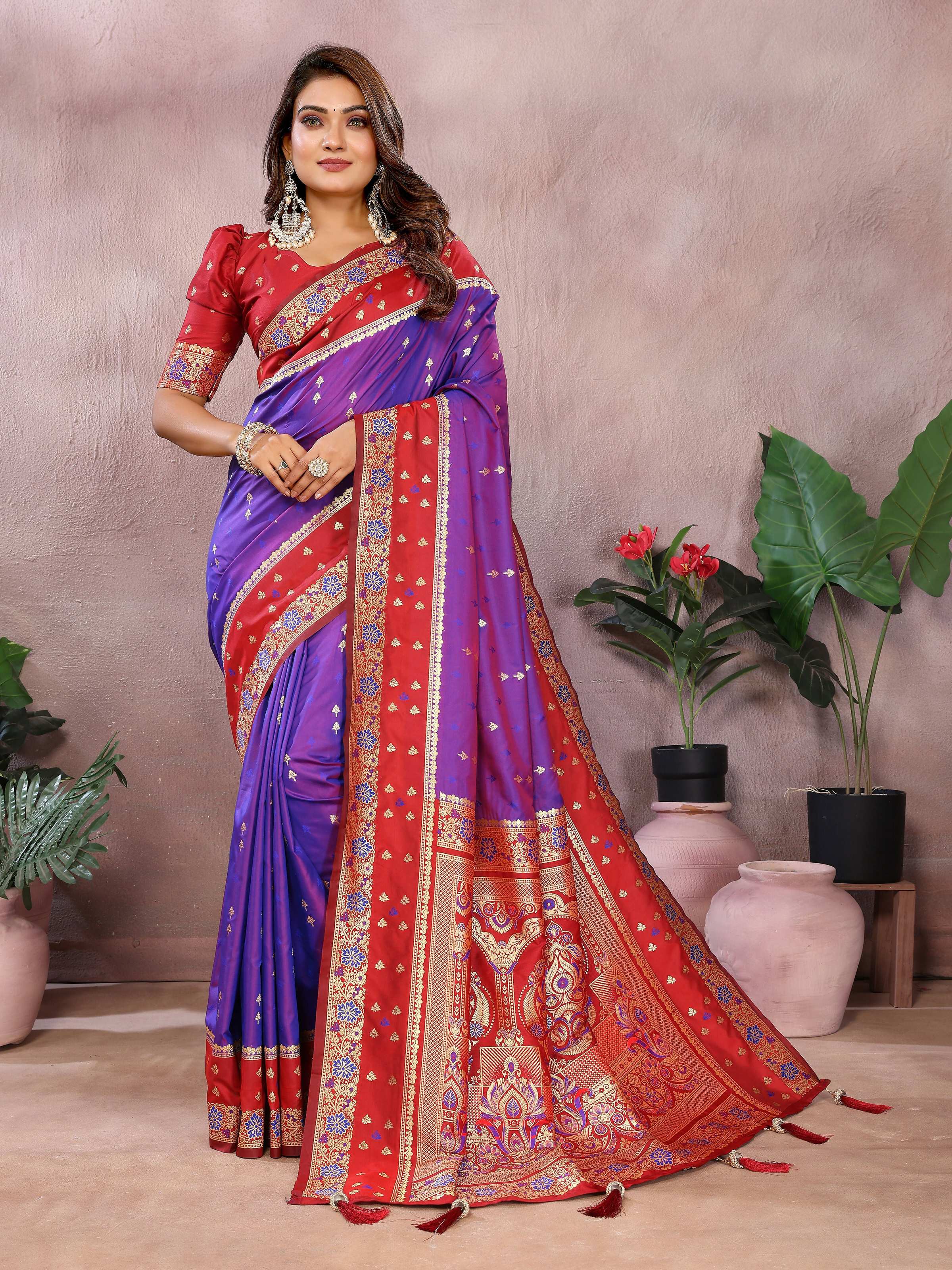 Aastha Fashion Purple Kalamkari Silk Zari Woven Saree - Distacart