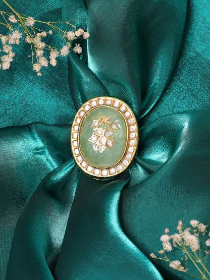 Ruby Raang Gold Polished Green Kundan And Stone Ring - Distacart