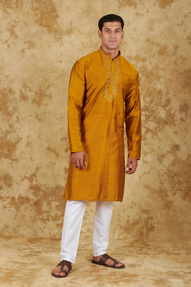 Bluesaanchi Men's Handloom Embroidered Bronze Kurta Set - Distacart