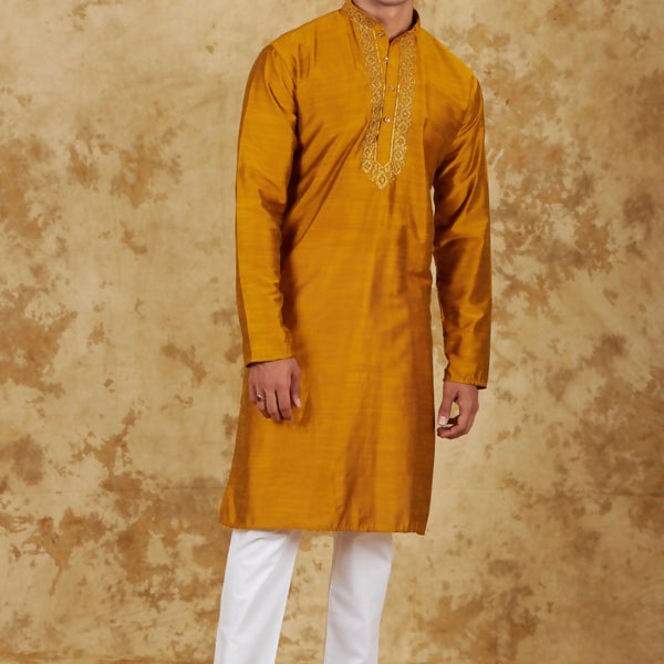 Bluesaanchi Men's Handloom Embroidered Bronze Kurta Set - Distacart