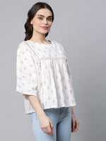 Thumbnail for Ahalyaa Off White Pure Cotton Floral Printed Tunic - Distacart