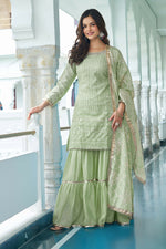 Thumbnail for Joban Fashion Pista Chinon Silk Embroidery Sequence Work Readymade Kurta Set - Distacart
