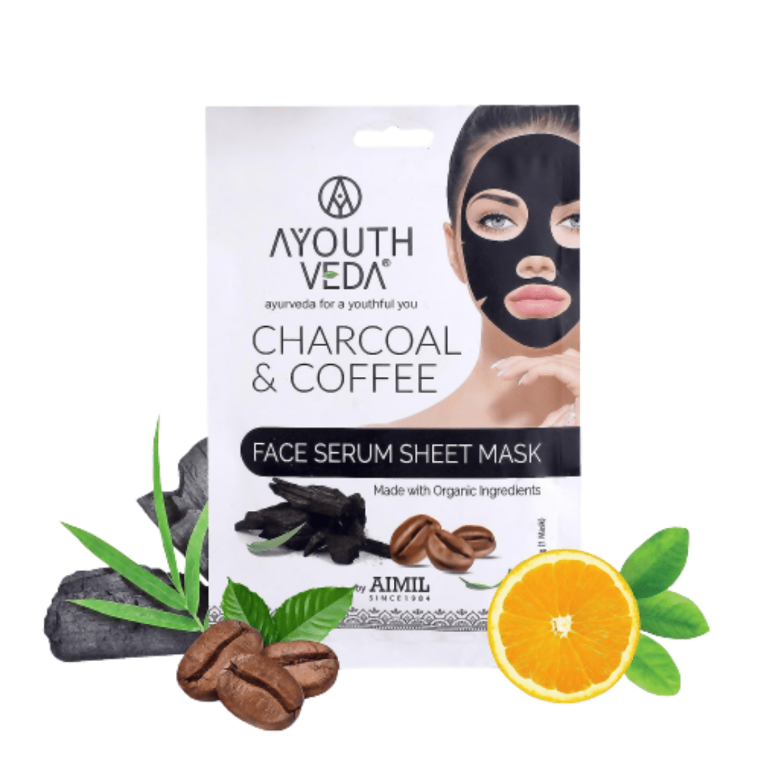 Ayouthveda Charcoal Coffee Face Serum Sheet Mask - Distacart