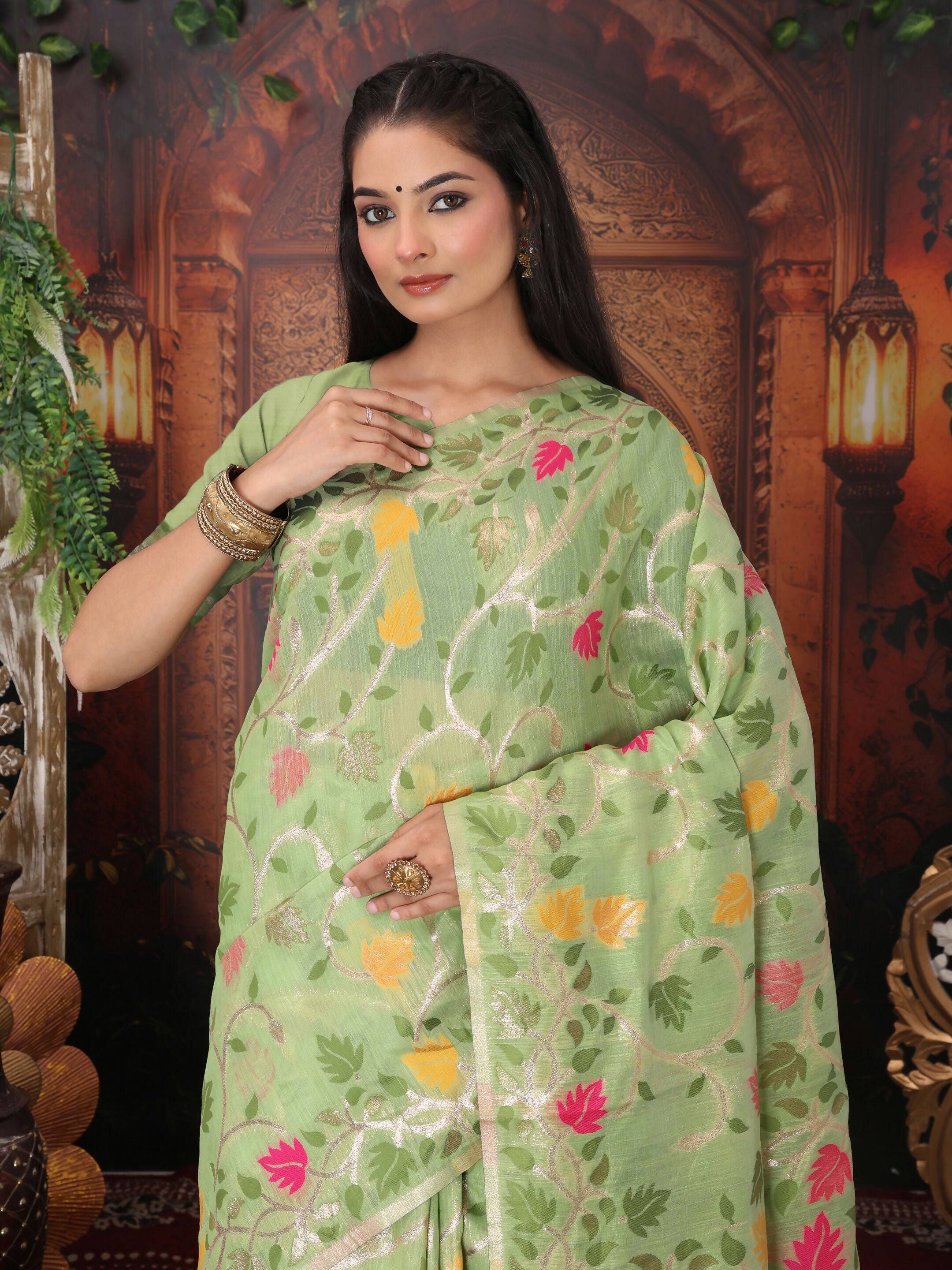 Astita Linen Cotton Green Saree