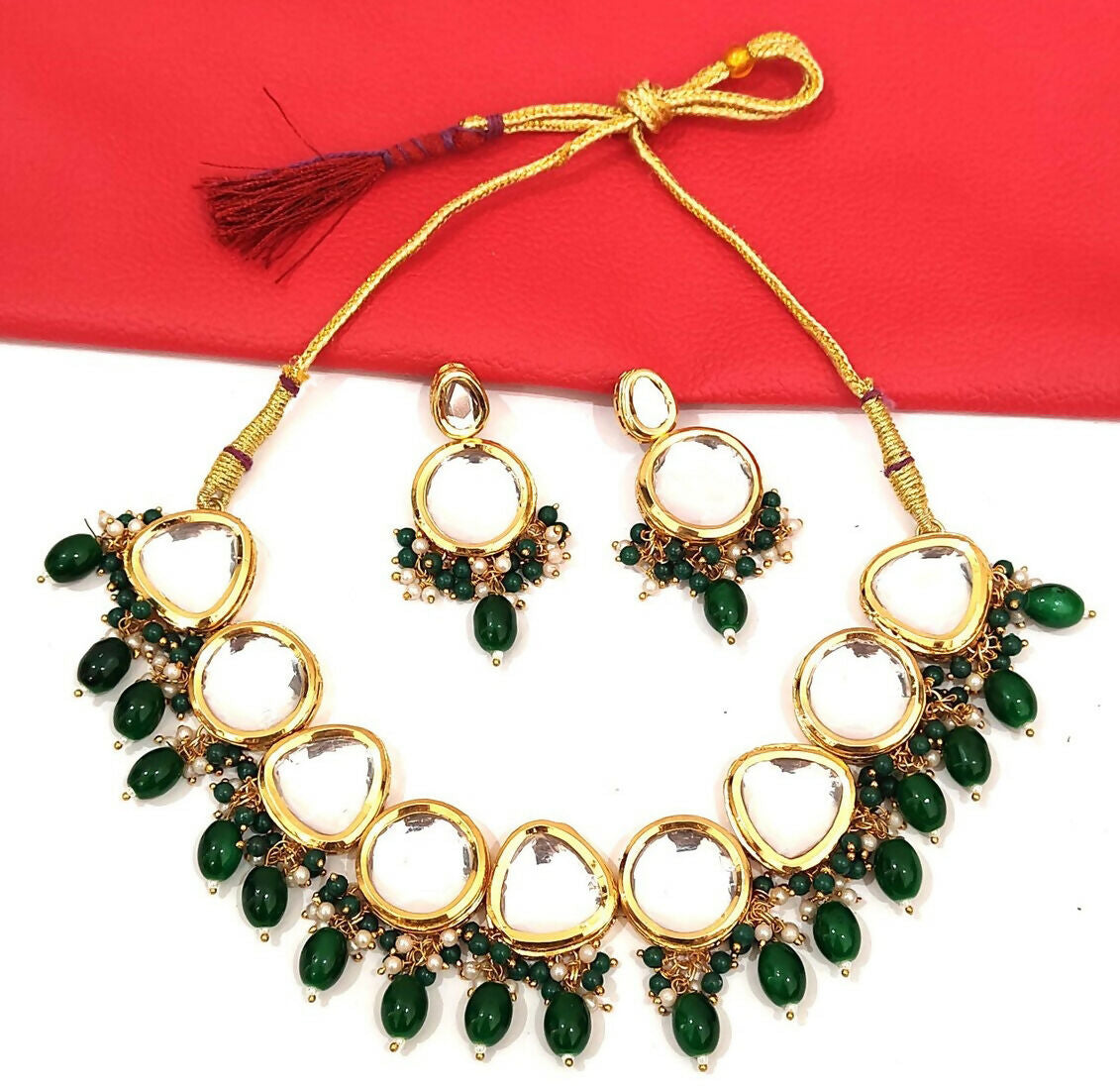 Joban Fashion Hand Made High Quality Gold Plated Base Metal Alloy Kundan Stone Studded Kundan Jewellery Set - Distacart