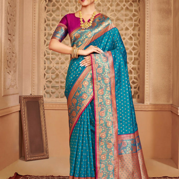 Astita Silk Blend Blue Saree