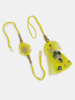 Thumbnail for NVR Women & Men Set of 2 Yellow Peacock Design Bhaiya Bhabhi Rakhi With Roli Chawal - Distacart