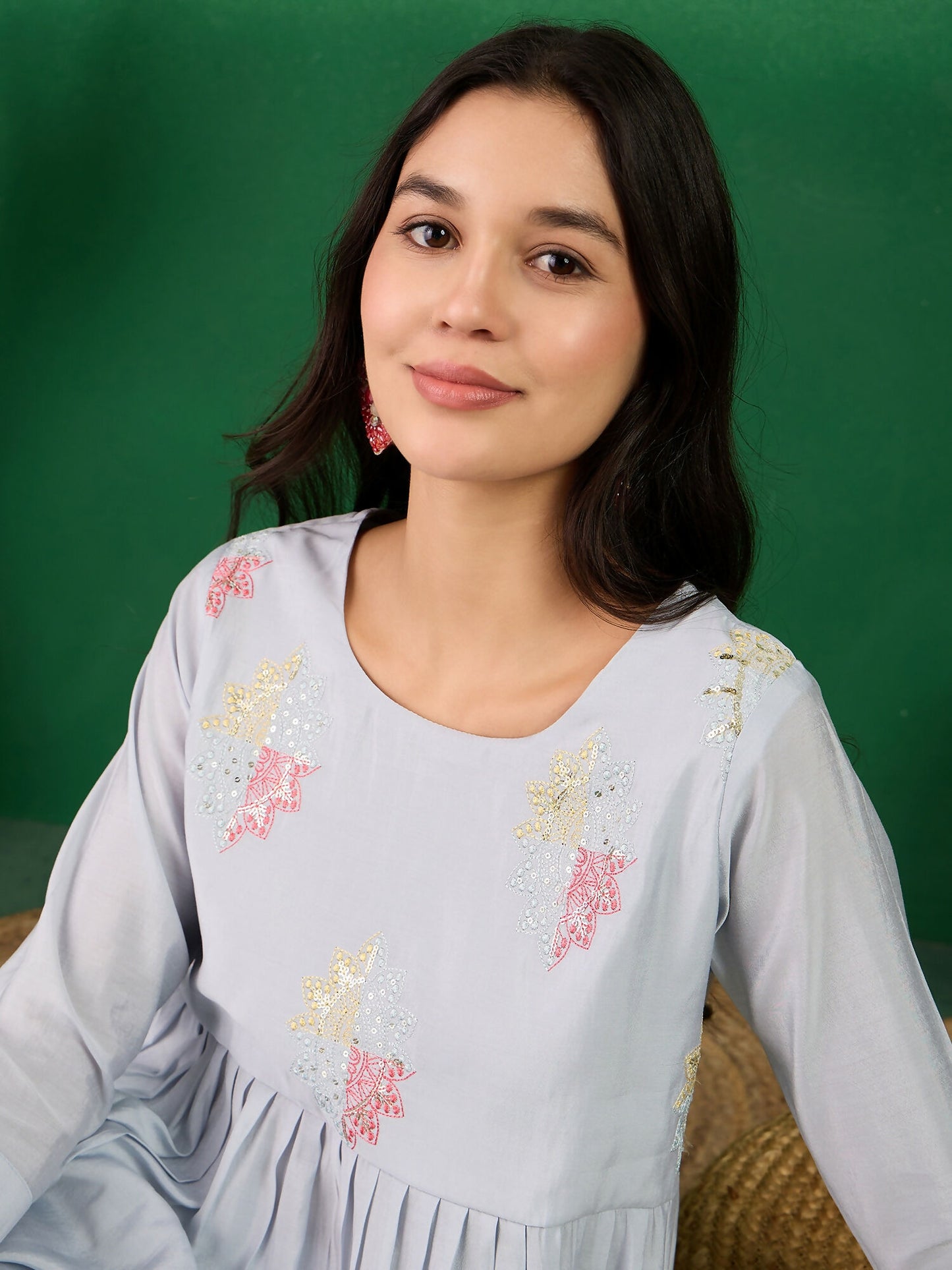 Blue Embroidered Muslin Kurta and Trouser - Berlin - Distacart