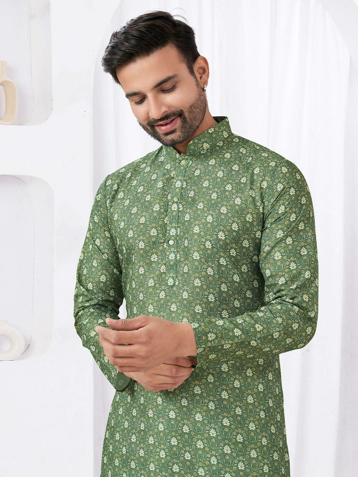 Joban Fashion Men's Rayon Cotton Green Printed Kurta Pyjama set - Distacart