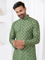 Thumbnail for Joban Fashion Men's Rayon Cotton Green Printed Kurta Pyjama set - Distacart