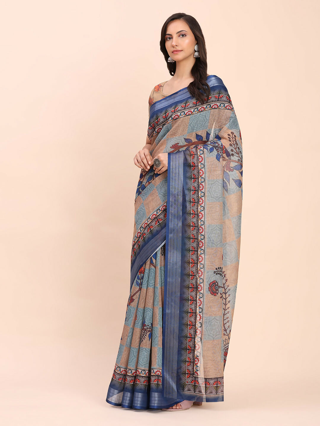 Astita Linen Cotton Cream Saree