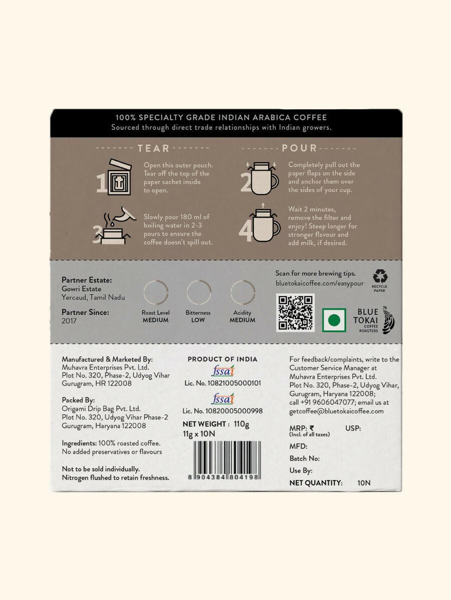 Blue Tokai Gowri Estate Medium Roast Easy Pour Sachets - Distacart