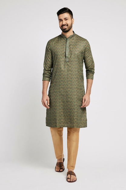 Ethnic India Green Men's Kurta Abstract Polyester - Distacart