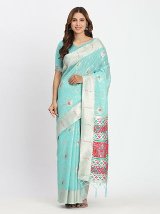Astita Linen Cotton Sea Green Saree