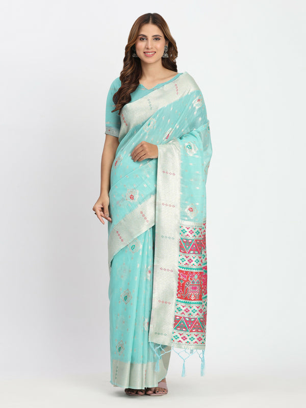 Astita Linen Cotton Sea Green Saree