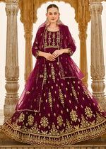 Thumbnail for Heavy Stone Embroidered Wine Designer Anarkali Suit - Emponline - Distacart