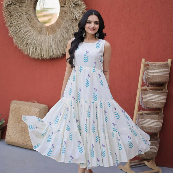Teeya Creation Womens New Trendy Summer War Printed Cotton Gown Set-Blue - Dista