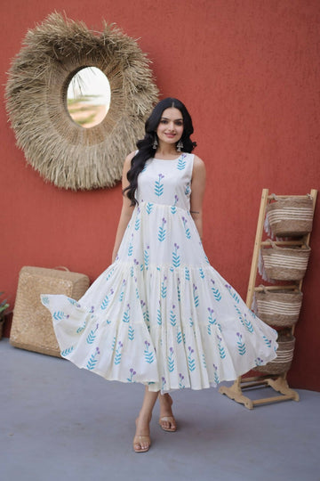 Teeya Creation Womens New Trendy Summer War Printed Cotton Gown Set-Blue - Dista