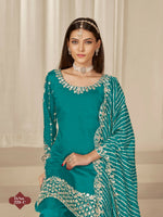 Thumbnail for Anaita Turquoise Roman Silk Stitched Suit with Embroidery & Real Mirror Work - Distacart