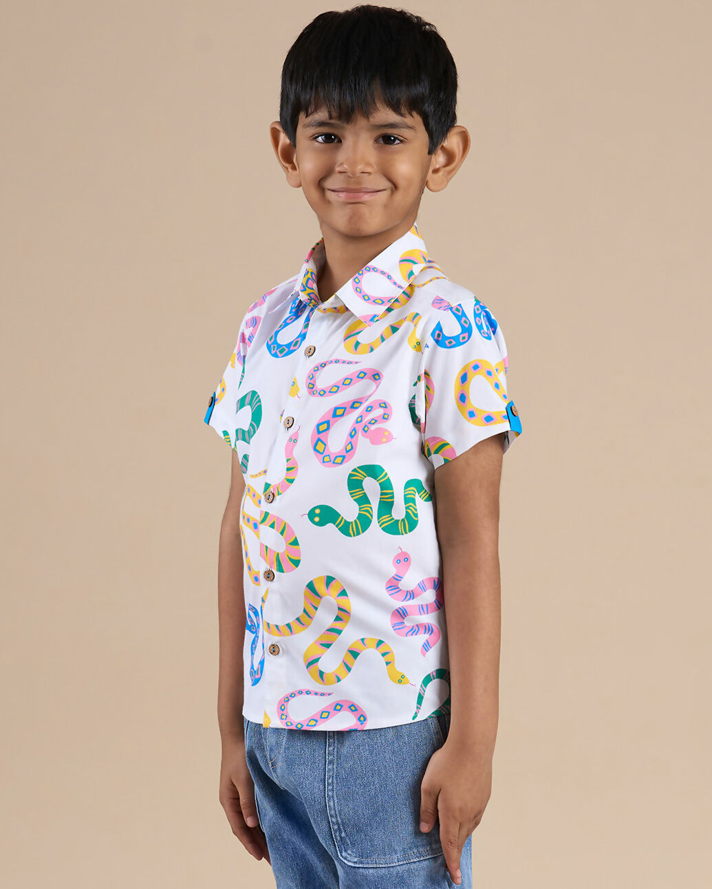 Snakes and Ladders Boys Multi Color Snake Print Shirt from Siblings Collection - Distacart
