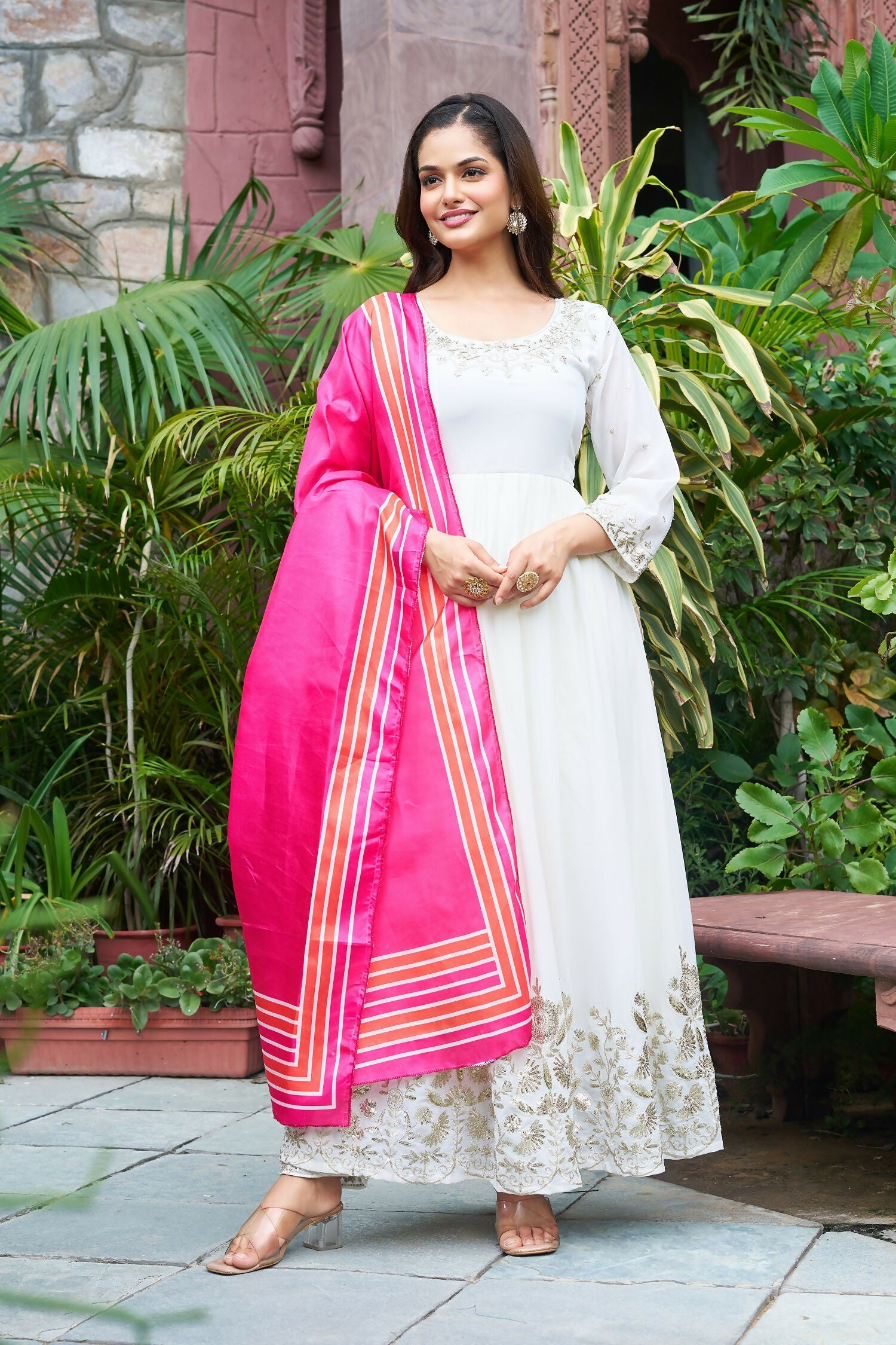 Joban Fashion White Georgette Embroidery Sequence Work Readymade Kurta Set - Distacart