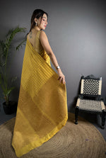 Thumbnail for Joban Fashion Golden Yellow Banarasi Soft Lichi Silk Checks & Woven Saree