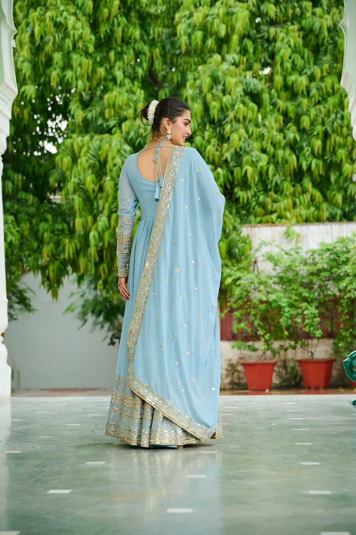 Joban Fashion Sky Blue Georgette Sequence Embroidery Work Kurta Set