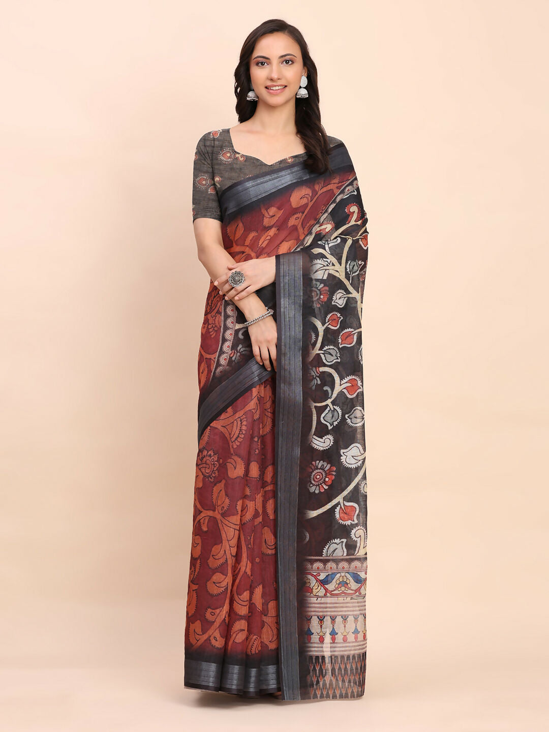 Astita Linen Cotton Maroon Saree