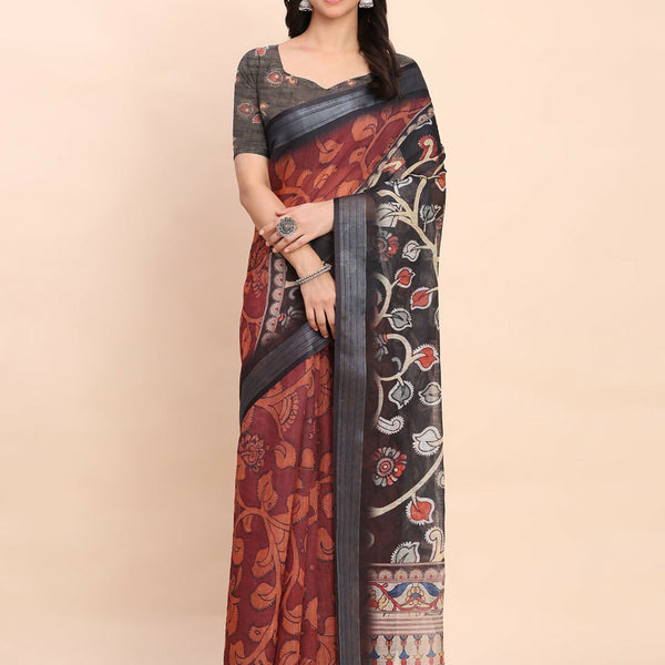 Astita Linen Cotton Maroon Saree