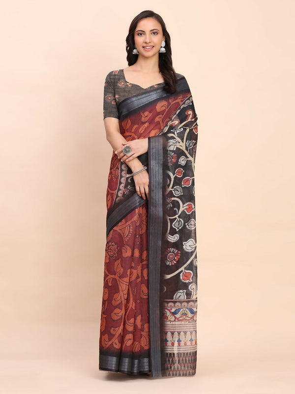 Astita Linen Cotton Maroon Saree
