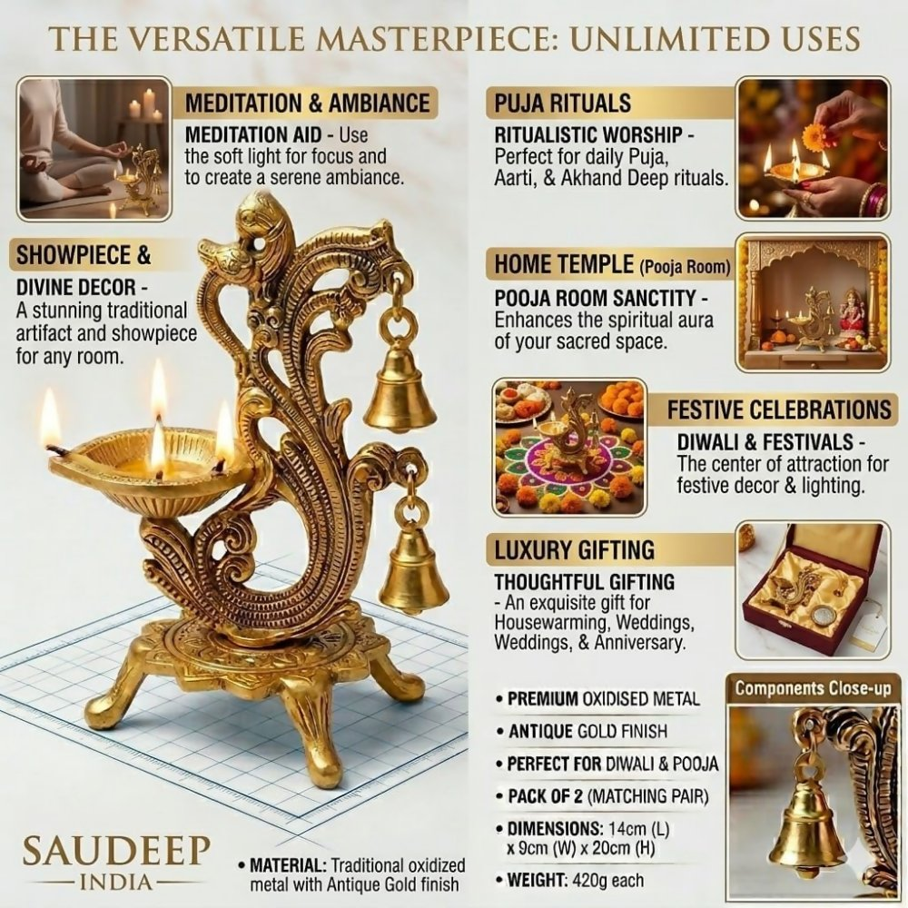 Saudeep India Oxidized Metal Diya for Puja - Dista