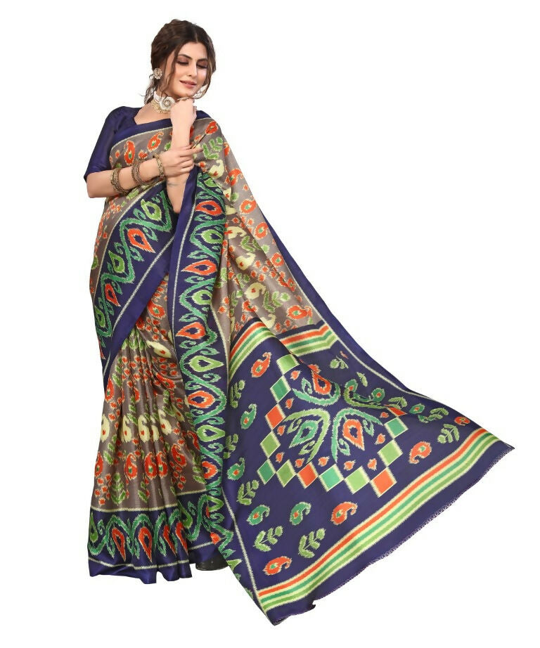 Vamika Navy Blue Printed Art Silk Saree - Distacart
