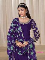 Thumbnail for Anaita Purple Premium Embroidered Roman Silk Salwar Suit - Distacart