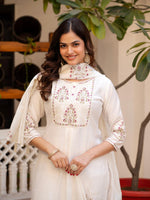 Thumbnail for Pramukh Fab White Color Viscose Mango Silk Kurta Set - Distacart