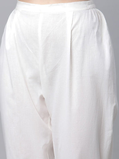 Ahalyaa Women Off White Pure Cotton Printed Kurta with Trousers - Distacart
