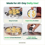Thumbnail for The Indus Valley 14 Pit Tri-Steel Multi Pot Premium Stainless Steel Idli/ Dhokla/ Momo Maker/  Veg Steaming Set, Tri-ply Induction Bottom, 5 Plates, 4.2L, 2.5kg