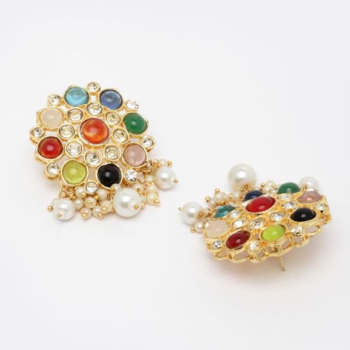 New Stylish Kundan Multicoloured Stud Earrings for Womens by House of Ree - Distacart