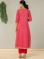 Thumbnail for Yufta Pink Leheriya Print Cotton A-Line Suit Set