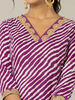 Thumbnail for Yufta Purple Leheriya Print Cotton A-Line Suit Set