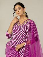 Thumbnail for Yufta Purple Leheriya Print Cotton A-Line Suit Set