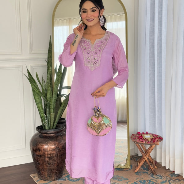 The52 Women's Gorgeous Rayon Embroidery work Straight Kurta with Pant and Dupatta Set