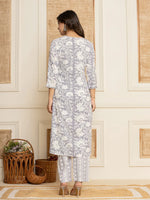 Thumbnail for Yufta White Thread_Work Rayon Straight Kurta And Trouser With Dupatta - Distacart