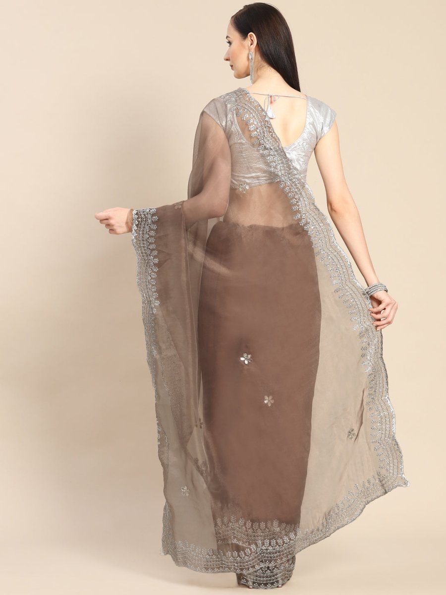 Anouk Copper & Silver-Coloured Sequinned Organza Saree - Distacart