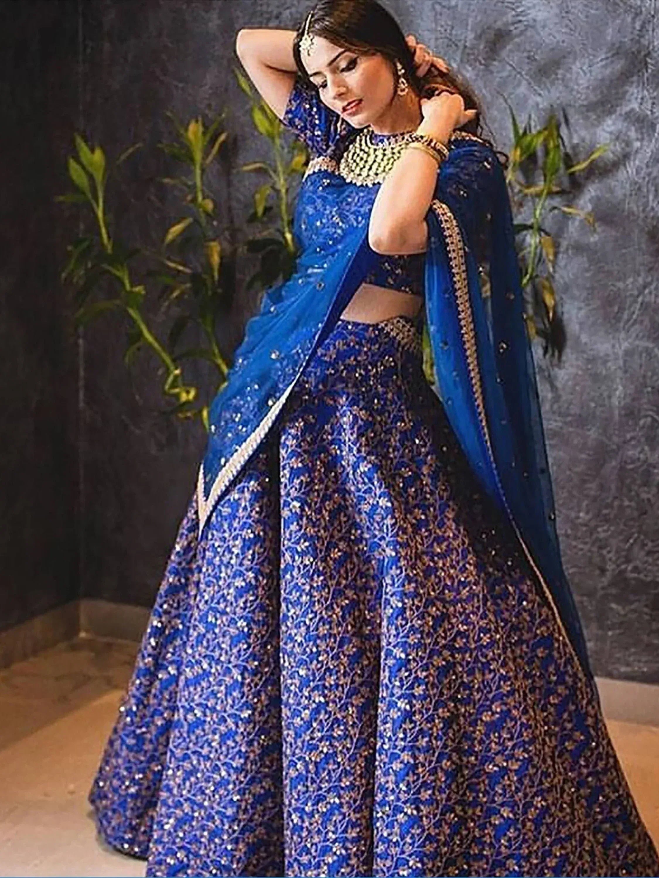 Tulsi Art Blue Zari Embroidered Silk Bridal Lehenga Choli - Dista