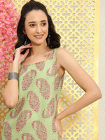 Thumbnail for Ode by House of Pataudi Women Green & Fuchsia Paisley Printed Straight Rozana Kurta - Distacart