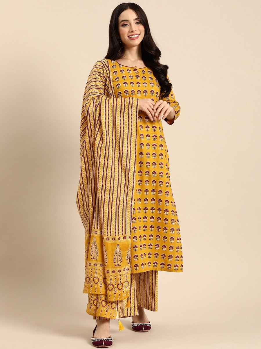 Anouk Women Ethnic Motifs Printed Pure Cotton Kurta with Palazzos & Dupatta - Distacart